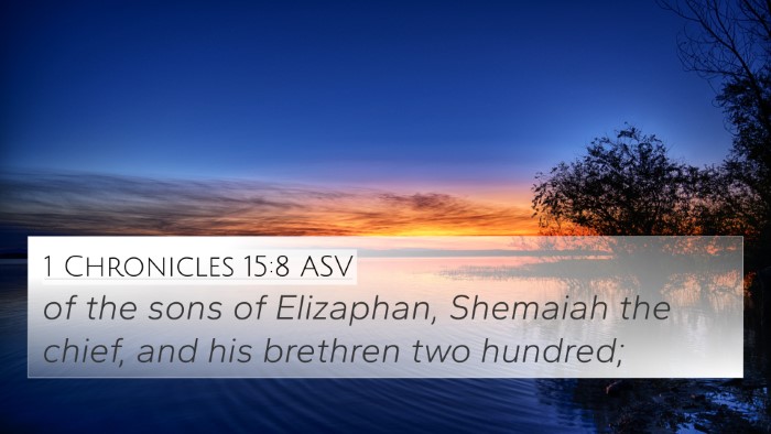1 Chronicles 15:8 ASV 4K Wallpaper - of the sons of Elizaphan, Shemaiah the chief, and - 4K Wallpaper Bible Verse