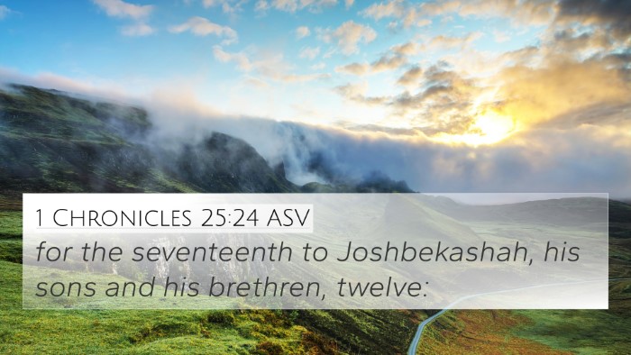 1 Chronicles 25:24 ASV 4K Wallpaper - for the seventeenth to Joshbekashah, his sons and - 4K Wallpaper Bible Verse