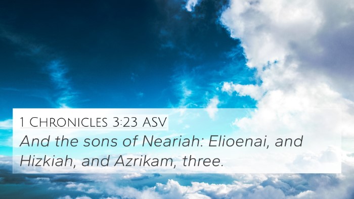 1 Chronicles 3:23 ASV 4K Wallpaper - And the sons of Neariah: Elioenai, and Hizkiah, - 4K Wallpaper Bible Verse