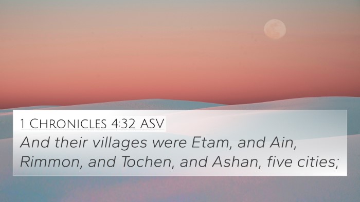 1 Chronicles 4:32 ASV 4K Wallpaper - And their villages were Etam, and Ain, Rimmon, - 4K Wallpaper Bible Verse