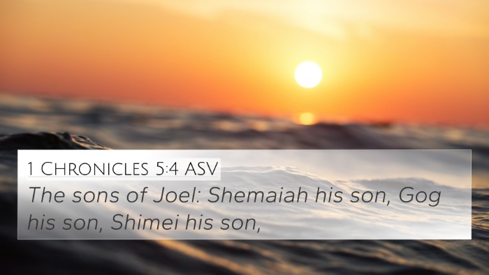1 Chronicles 5:4 ASV 4K Wallpaper - The sons of Joel: Shemaiah his son, Gog his son, - 4K Wallpaper Bible Verse