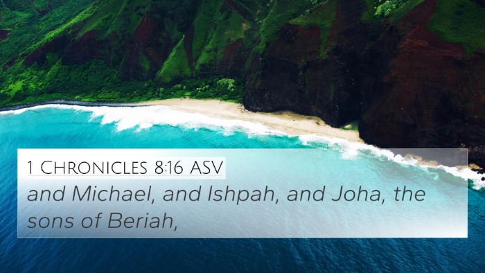 1 Chronicles 8:16 ASV 4K Wallpaper - and Michael, and Ishpah, and Joha, the sons of - 4K Wallpaper Bible Verse
