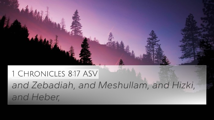 1 Chronicles 8:17 ASV 4K Wallpaper - and Zebadiah, and Meshullam, and Hizki, and - 4K Wallpaper Bible Verse