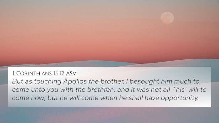 1 Corinthians 16:12 ASV Bible Verse Image