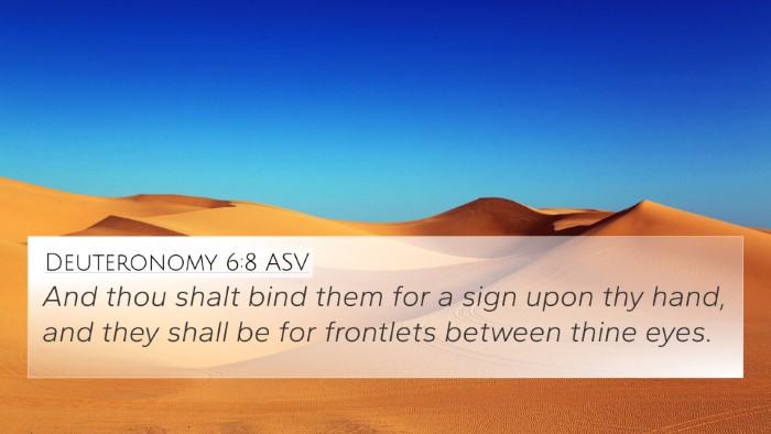 Deuteronomy 6:8 ASV Bible Verse Image