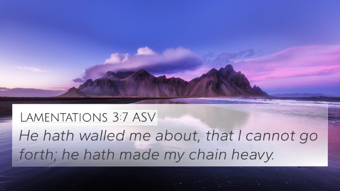 Lamentations 3:7 ASV 4K Wallpaper - He hath walled me about, that I cannot go forth; - 4K Wallpaper Bible Verse