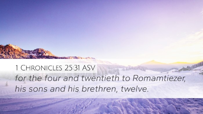 1 Chronicles 25:31 ASV Desktop Wallpaper - for the four and twentieth to Romamtiezer, his - Desktop Bible Verse Wallpaper