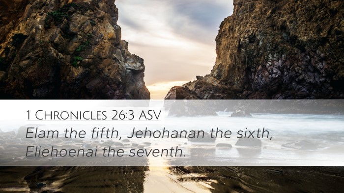 1 Chronicles 26:3 ASV Desktop Wallpaper - Elam the fifth, Jehohanan the sixth, Eliehoenai - Desktop Bible Verse Wallpaper