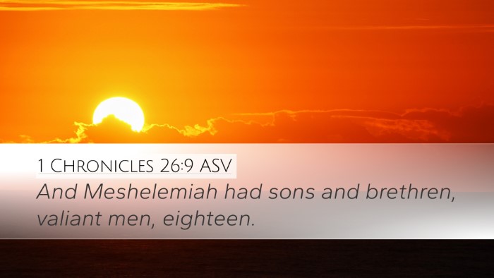 1 Chronicles 26:9 ASV Desktop Wallpaper - And Meshelemiah had sons and brethren, valiant - Desktop Bible Verse Wallpaper