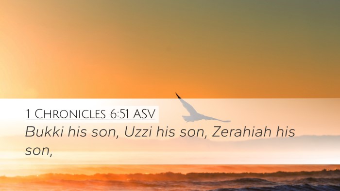 1 Chronicles 6:51 ASV Desktop Wallpaper - Bukki his son, Uzzi his son, Zerahiah his - Desktop Bible Verse Wallpaper