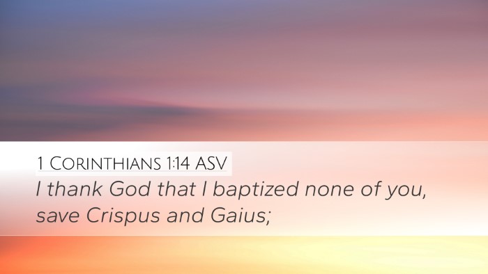 1 Corinthians 1:14 ASV Bible Verse Image