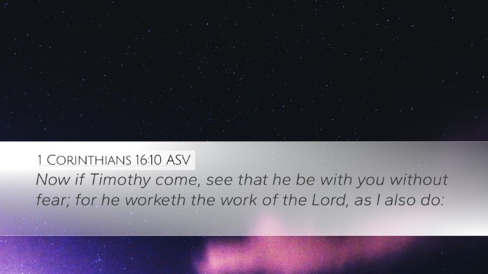 1 Corinthians 16:10 ASV Bible Verse Image