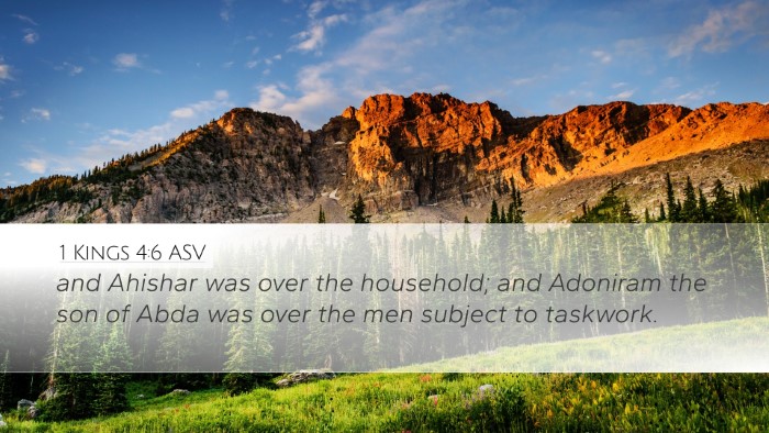 1 Kings 4:6 ASV Desktop Wallpaper - and Ahishar was over the household; and Adoniram - Desktop Bible Verse Wallpaper