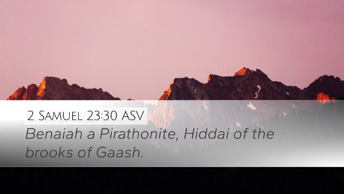 2 Samuel 23:30 ASV Desktop Wallpaper - Benaiah a Pirathonite, Hiddai of the brooks of - Desktop Bible Verse Wallpaper
