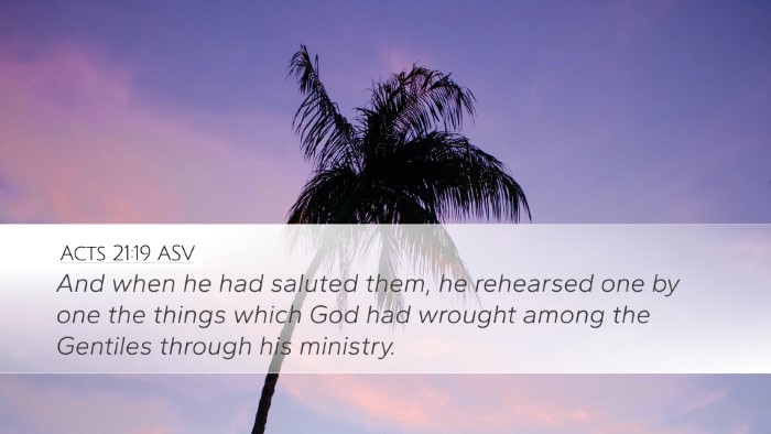 Acts 21:19 ASV Bible Verse Image