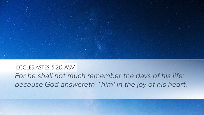 Ecclesiastes 5:20 ASV Desktop Wallpaper - For he shall not much remember the days of his - Desktop Bible Verse Wallpaper