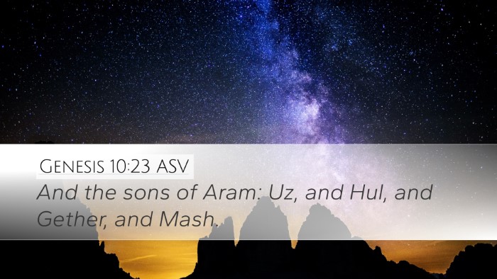 Genesis 10:23 ASV Desktop Wallpaper - And the sons of Aram: Uz, and Hul, and Gether, - Desktop Bible Verse Wallpaper