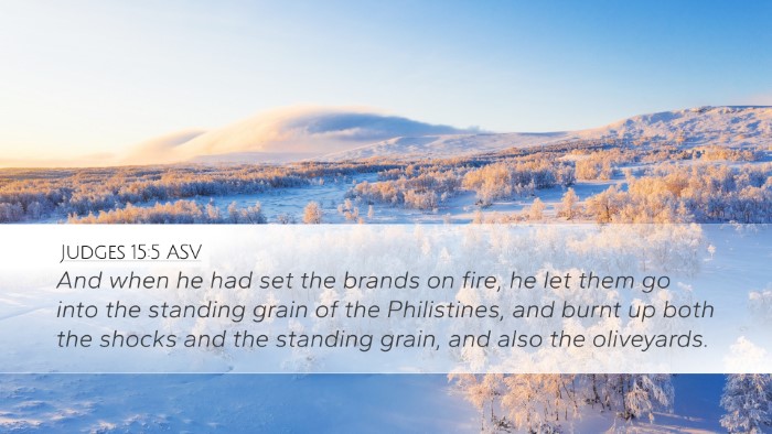 Judges 15:5 ASV Desktop Wallpaper - And when he had set the brands on fire, he let - Desktop Bible Verse Wallpaper