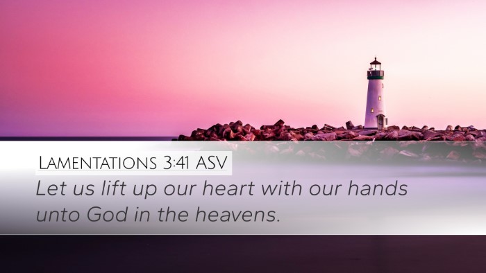 Lamentations 3:41 ASV Bible Verse Image