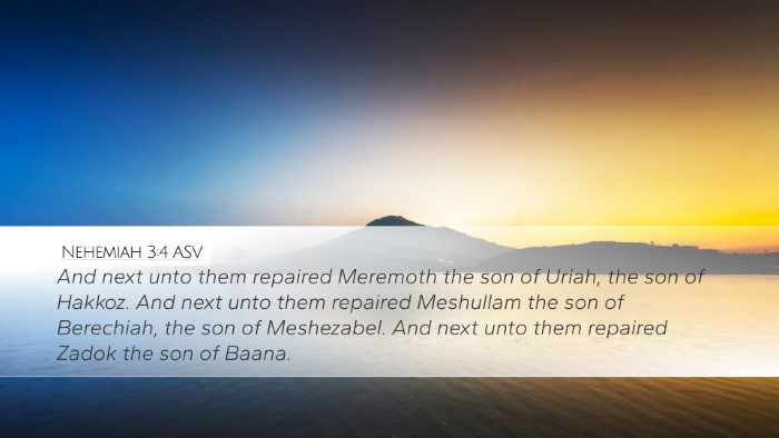 Nehemiah 3:4 ASV Desktop Wallpaper - And next unto them repaired Meremoth the son of - Desktop Bible Verse Wallpaper