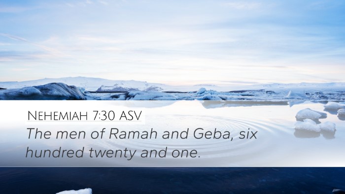 Nehemiah 7:30 ASV Desktop Wallpaper - The men of Ramah and Geba, six hundred twenty and - Desktop Bible Verse Wallpaper