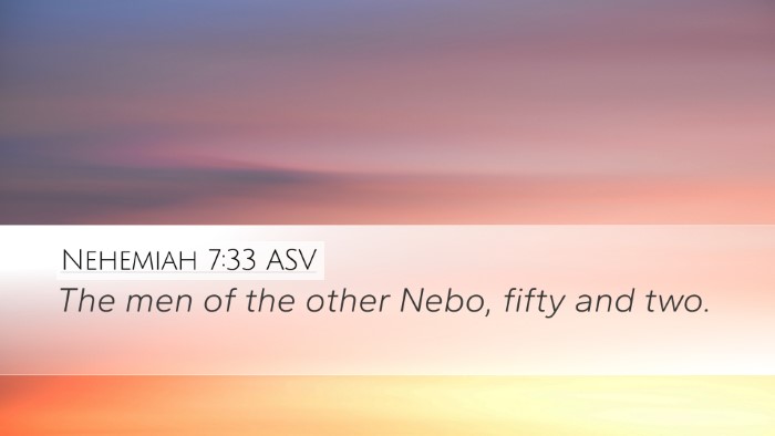 Nehemiah 7:33 ASV Desktop Wallpaper - The men of the other Nebo, fifty and - Desktop Bible Verse Wallpaper