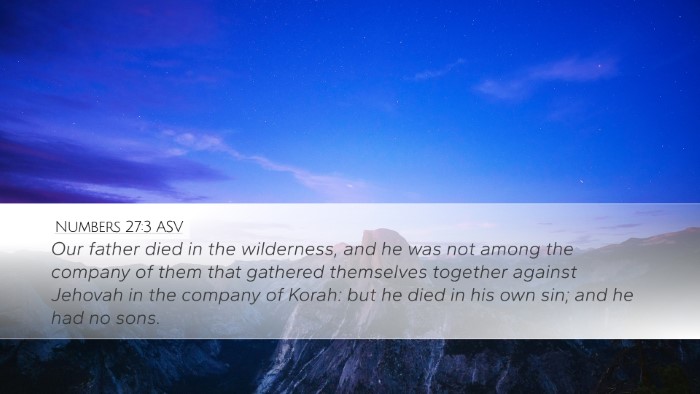 Numbers 27:3 ASV Bible Verse Image