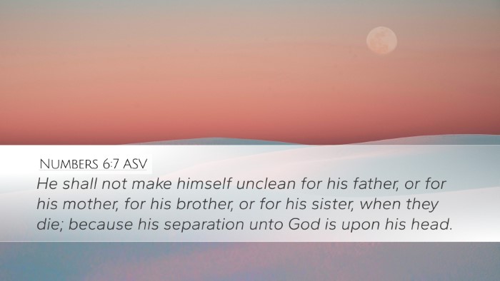 Numbers 6:7 ASV Bible Verse Image