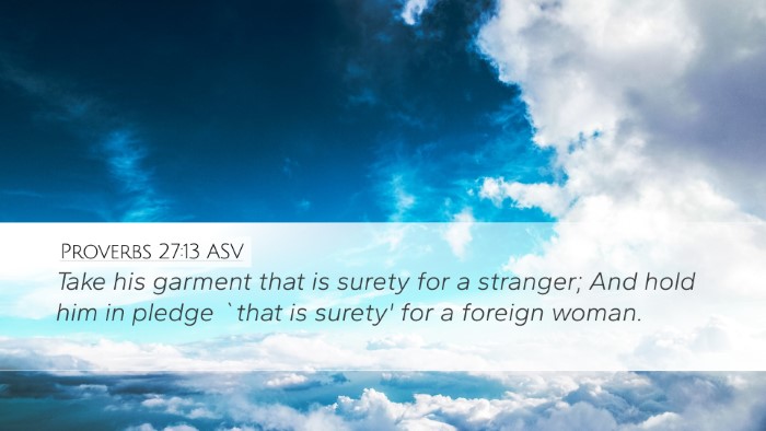 Proverbs 27:13 ASV Bible Verse Image