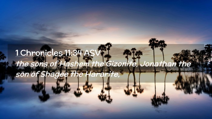 Picture 02 - 1 Chronicles 11:34 ASV Desktop Wallpaper - the sons of Hashem the Gizonite, Jonathan the son - Desktop Bible Verse Wallpaper