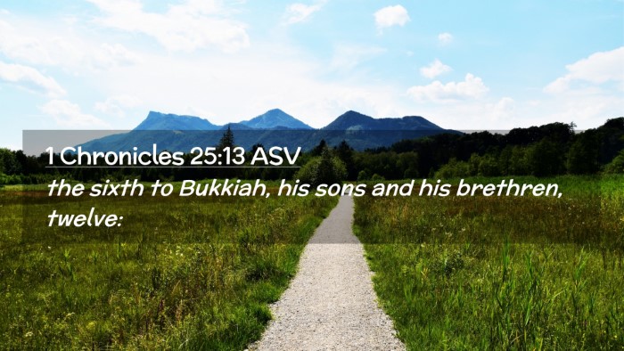Picture 02 - 1 Chronicles 25:13 ASV Desktop Wallpaper - the sixth to Bukkiah, his sons and his brethren, - Desktop Bible Verse Wallpaper