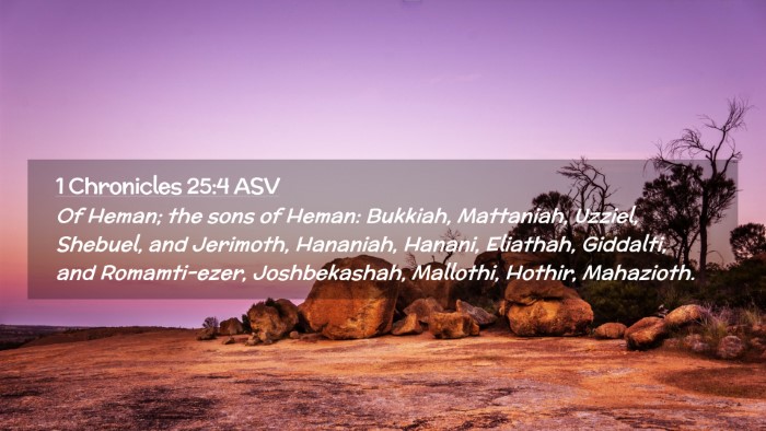Picture 02 - 1 Chronicles 25:4 ASV Desktop Wallpaper - Of Heman; the sons of Heman: Bukkiah, Mattaniah, - Desktop Bible Verse Wallpaper