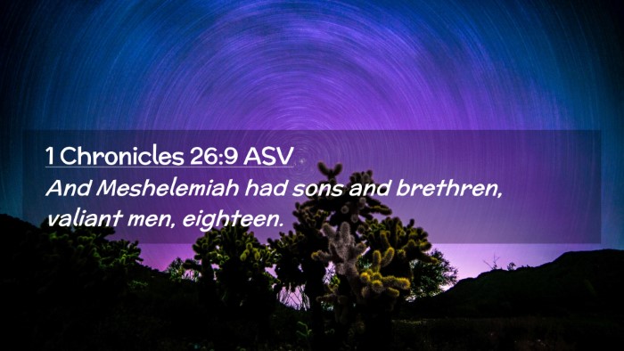 Picture 02 - 1 Chronicles 26:9 ASV Desktop Wallpaper - And Meshelemiah had sons and brethren, valiant - Desktop Bible Verse Wallpaper