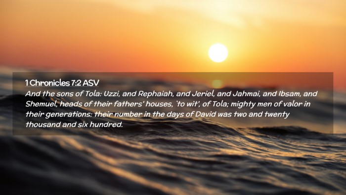 Picture 02 - 1 Chronicles 7:2 ASV Desktop Wallpaper - And the sons of Tola: Uzzi, and Rephaiah, and - Desktop Bible Verse Wallpaper