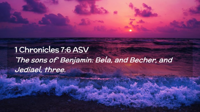 Picture 02 - 1 Chronicles 7:6 ASV Desktop Wallpaper - `The sons of' Benjamin: Bela, and Becher, and - Desktop Bible Verse Wallpaper