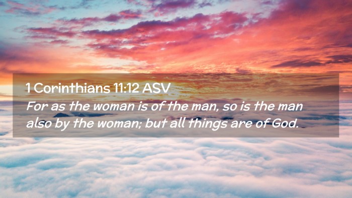 Picture 02 - 1 Corinthians 11:12 ASV Desktop Wallpaper - For as the woman is of the man, so is the man - Desktop Bible Verse Wallpaper