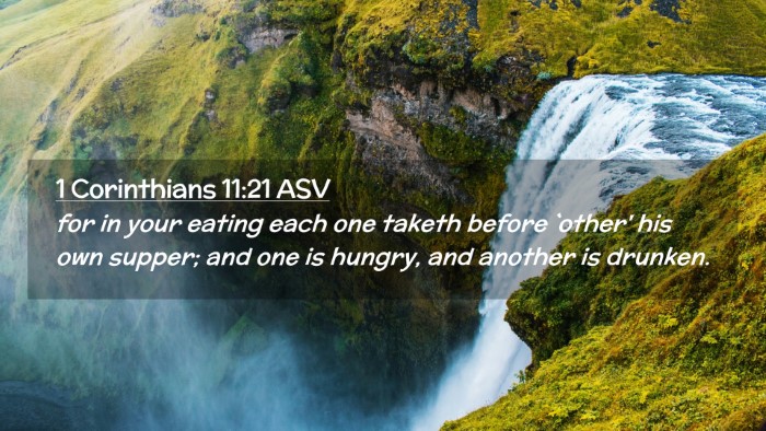 Picture 02 - 1 Corinthians 11:21 ASV Desktop Wallpaper - for in your eating each one taketh before `other' - Desktop Bible Verse Wallpaper