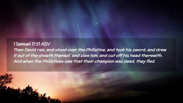 Picture 02 - 1 Samuel 17:51 ASV Desktop Wallpaper - Then David ran, and stood over the Philistine, - Desktop Bible Verse Wallpaper