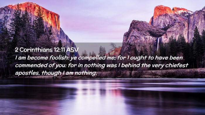 Picture 02 - 2 Corinthians 12:11 ASV Desktop Wallpaper - I am become foolish: ye compelled me; for I ought - Desktop Bible Verse Wallpaper