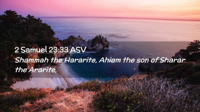 Picture 02 - 2 Samuel 23:33 ASV Desktop Wallpaper - Shammah the Hararite, Ahiam the son of Sharar the - Desktop Bible Verse Wallpaper