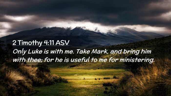 Picture 02 - 2 Timothy 4:11 ASV Desktop Wallpaper - Only Luke is with me. Take Mark, and bring him - Desktop Bible Verse Wallpaper