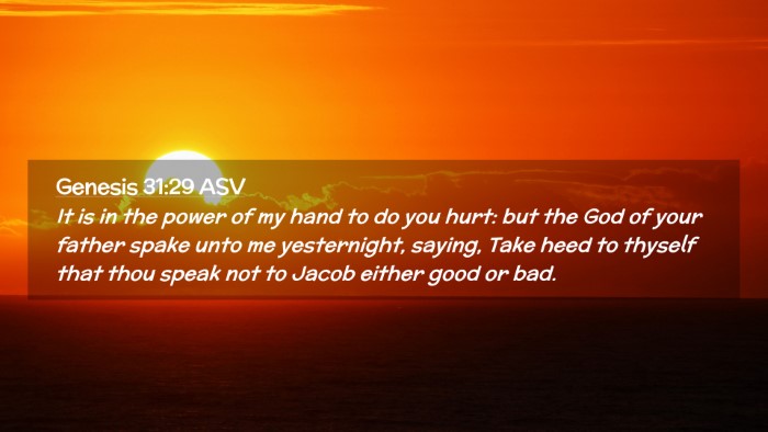 Picture 02 - Genesis 31:29 ASV Desktop Wallpaper - It is in the power of my hand to do you hurt: but - Desktop Bible Verse Wallpaper