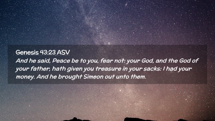 Picture 02 - Genesis 43:23 ASV Desktop Wallpaper - And he said, Peace be to you, fear not: your God, - Desktop Bible Verse Wallpaper