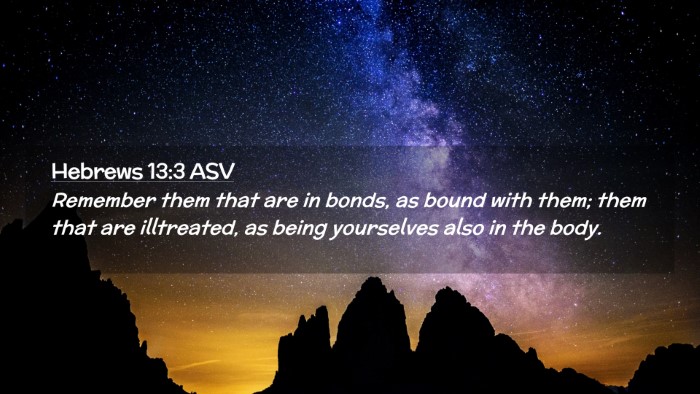 Picture 02 - Hebrews 13:3 ASV Desktop Wallpaper - Remember them that are in bonds, as bound with - Desktop Bible Verse Wallpaper