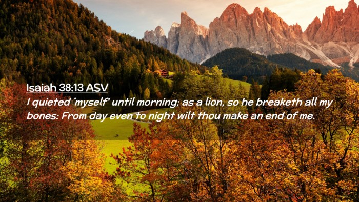 Picture 02 - Isaiah 38:13 ASV Desktop Wallpaper - I quieted `myself' until morning; as a lion, so - Desktop Bible Verse Wallpaper