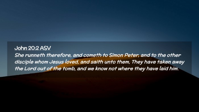 Picture 02 - John 20:2 ASV Desktop Wallpaper - She runneth therefore, and cometh to Simon Peter, - Desktop Bible Verse Wallpaper