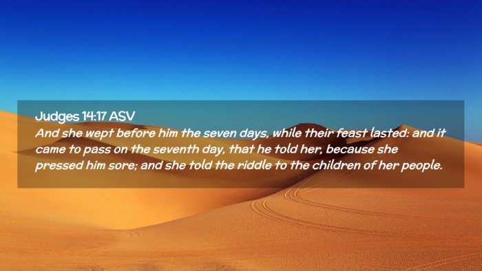 Picture 02 - Judges 14:17 ASV Desktop Wallpaper - And she wept before him the seven days, while - Desktop Bible Verse Wallpaper