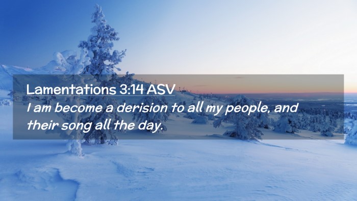 Picture 02 - Lamentations 3:14 ASV Desktop Wallpaper - I am become a derision to all my people, and - Desktop Bible Verse Wallpaper
