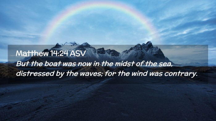 Picture 02 - Matthew 14:24 ASV Desktop Wallpaper - But the boat was now in the midst of the sea, - Desktop Bible Verse Wallpaper