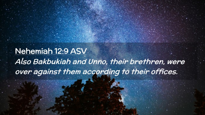Picture 02 - Nehemiah 12:9 ASV Desktop Wallpaper - Also Bakbukiah and Unno, their brethren, were - Desktop Bible Verse Wallpaper